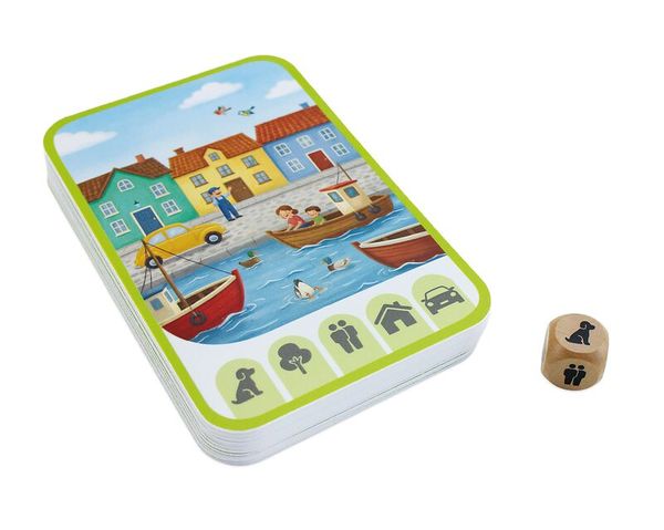 Kinderspiel, Karten, Domino, Holzwürfel, Hausboot