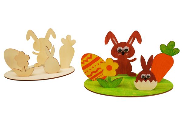 Ostern Dekoration, Hase, Kaninchen, Ostereier, Holzfigur