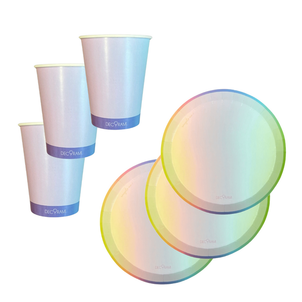 Geschirr Set Pastell, 24 Becher & 24 Teller 