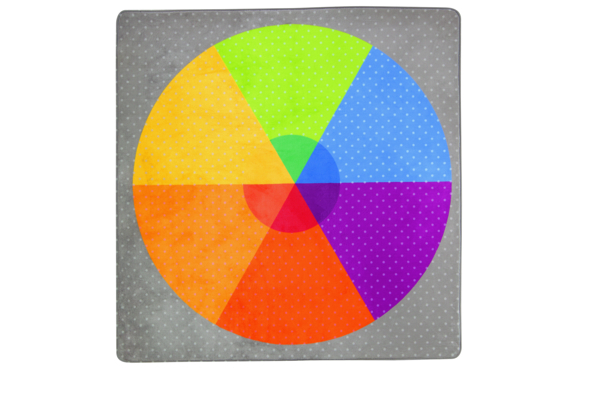 Tischdecke, Quadrat, Grau, Punkteraster, bunte Farbsegmente