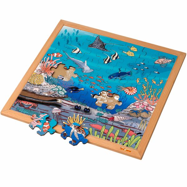 Puzzle, Unterwasserwelt, Fisch, Korallenriff, Holzrahmen