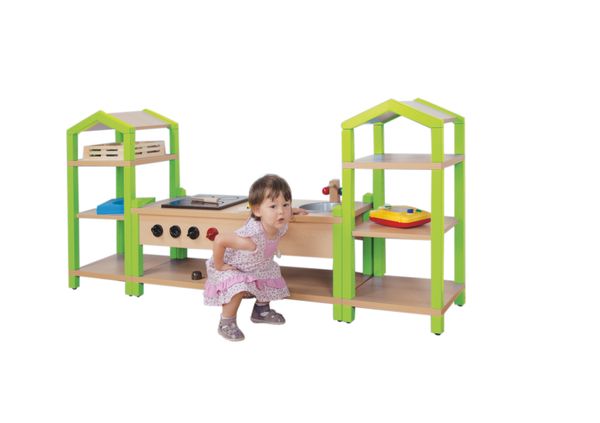 Spielküche, Kinderküchenregal, Holzküche, Grün, Spielzeugküche