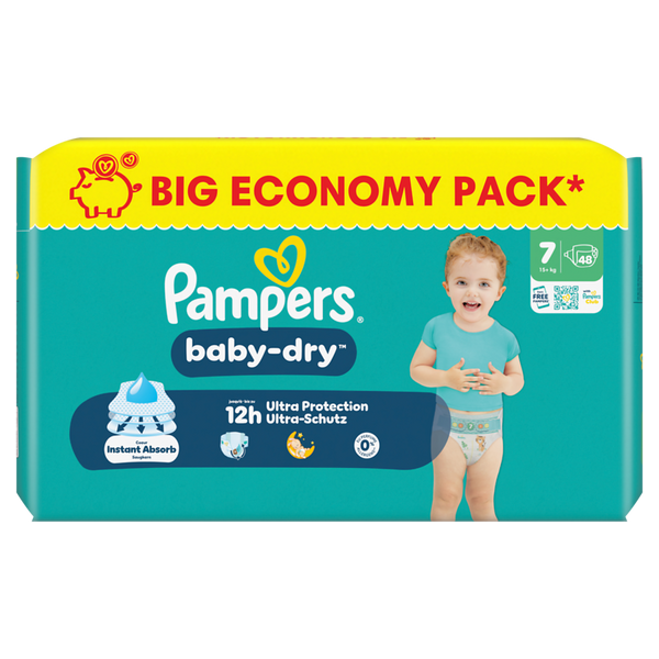 PAMPERS Baby Dry Windeln Größe 7 Extra Large 15+ kg, Packungsgröße wählbar