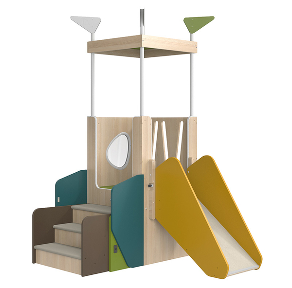 MATHOU Mobiles & platzsparendes Spielpodest mit Treppe oder Aufstieg & Rutsche, versch. Farben, ab 18 Monaten