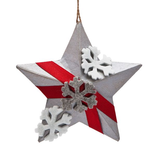 Stern, Weihnachtsdekoration, Holzstern, Schneeflocken, roter Band