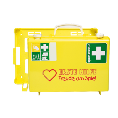 erste hilfe koffer, rettungskoffer, notfallkit, rettungsbox, gelb