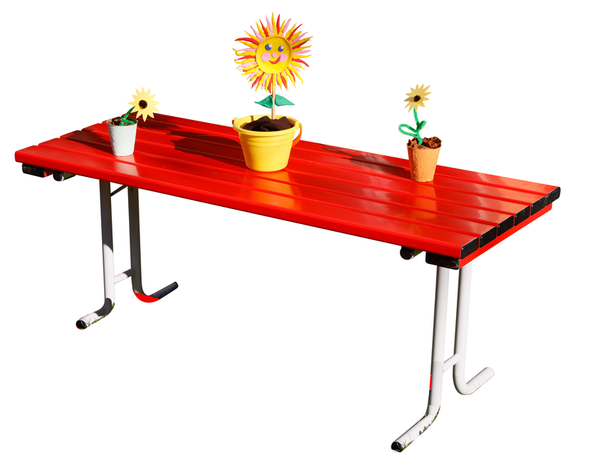 Tisch, Roter Tisch, Holztisch, Werkbank, Pflanzen