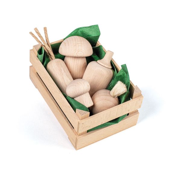 Holzspielzeug, Kräutergarten, Kiste, Holzfiguren, Pilze