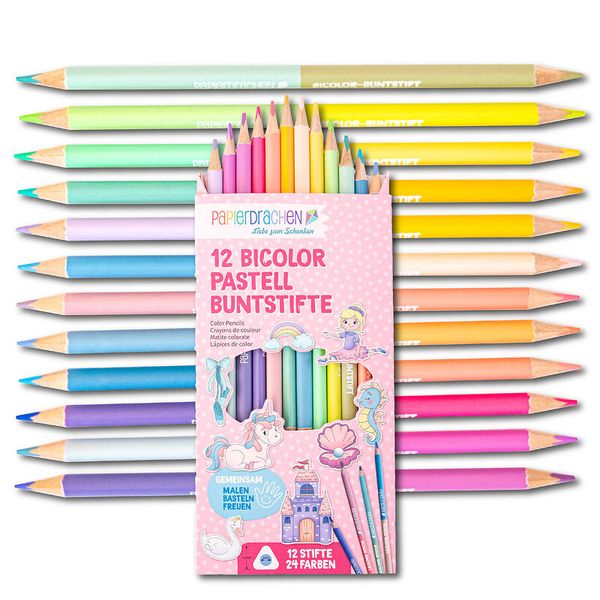12 Bicolor Pastell Buntstifte, 24 Farben