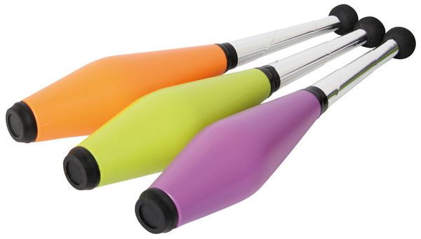 juggling clubs, juggling prop, colorful clubs, practice clubs, multicolor
