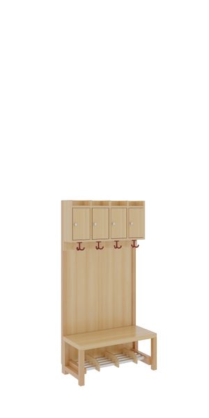 Holzbank, Garderobe, Schlupfaufhängung, Staubschicht, Kleiderhaken