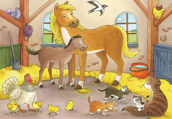 RAVENSBURGER Puzzle Glückliche Tierfamilien, 2 x 12 Teile, ab 3 Jahre