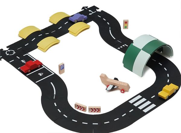 rennenbahn, holzspielzeug, strasse, spielset, fahrzeuge