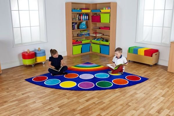 kinder, klassenzimmer, teppich, bunt, bücher