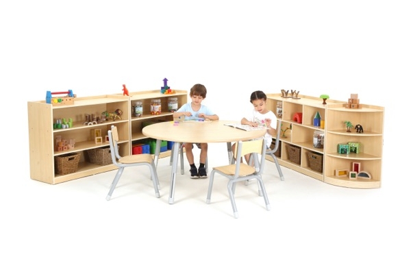 Tisch-Stuhl-Kombi Owlaf, rund, ø 120 cm, 1 Tisch + 4 Stühle, Spanplatte mit HPL-Oberfläche, Stuhlhöhe 31 cm