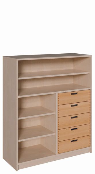 Schrank mit 5 Massivholzschüben und Einlegeböden (B/H/T: 102 x 120 x 40 cm)