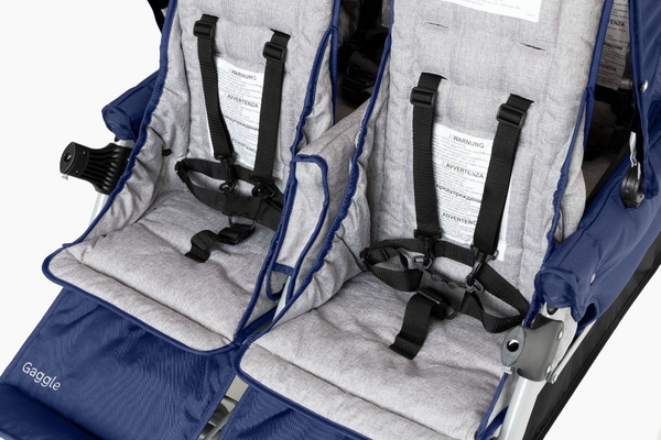 Kindersitzeinheit, Kinderwagen-Sitz, zweiseitig, grau gepolstert, Sicherheitsgurte