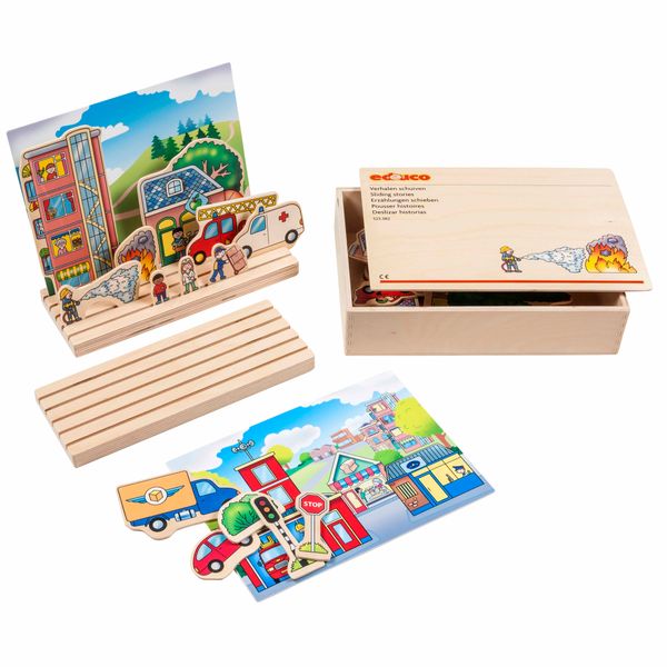 Holzpuzzle, Puzzleset, Straßenverkehr, Bausteine, Holzbox