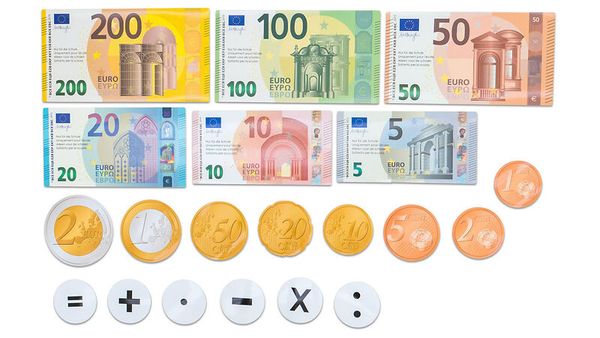 Euro-Banknoten, Geldscheine, Münzen, Spielgeld, Bildungsset