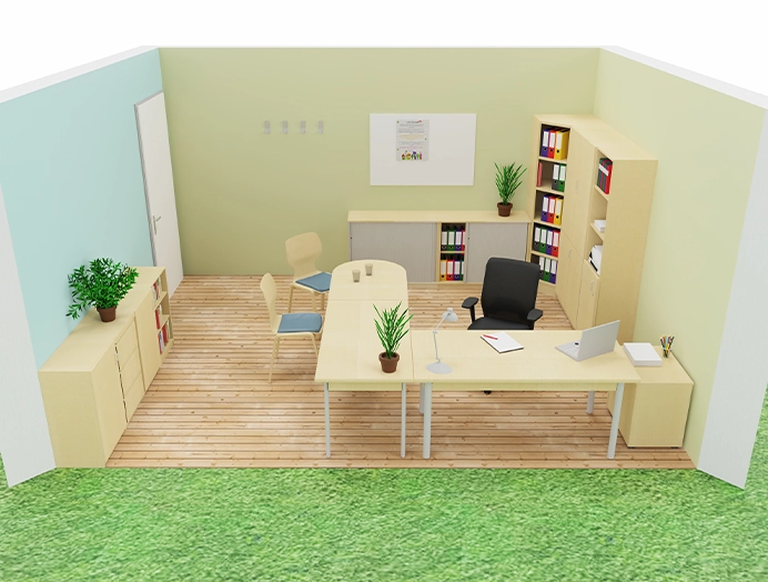 Darstellung eines Leitungraumes in der Kita mit Schreibtisch