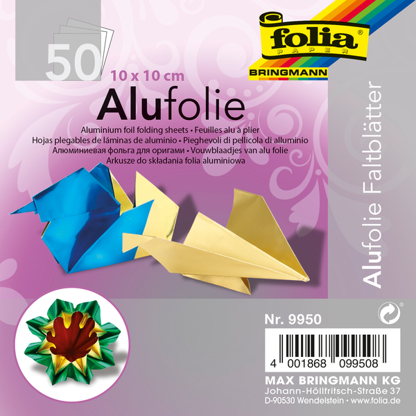 FOLIA Origami Alufolie, 20x20 cm, 50 Blatt, bunt sortiert