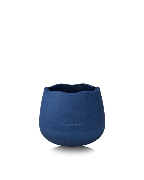 blue pot, keramiktopf, pflanzgefäß, abgerundete form, texturierter blau