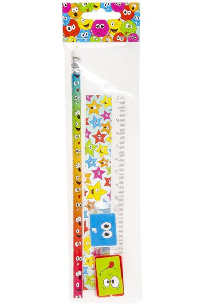 Schreib-Set Smiley (Lineal, Radierer, Bleistift, Spitzer), 1 Set Schreib-Set Smiley (Lineal, Radierer, Bleistift, Spitzer), 1 Set