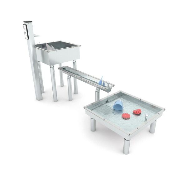 Wasserspielanlage mit 2 Wasserbacken und Druckspüler Wasserspielanlage mit 2 Wasserbacken und Druckspüler