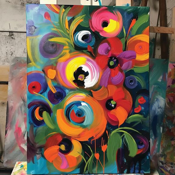 abstract, canvas, oil painting, flower, colorful