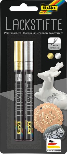FOLIA Lackstifte-Set, gold & silber, 1mm