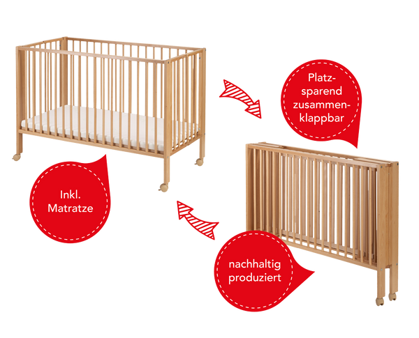 Kinderbett, Holz, Gitterbett, Matratze, kinderbetto