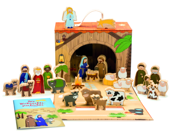 Nativity, Krippe, Szenen, Holzfiguren, Tierfiguren