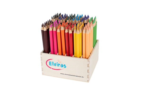 ELVIRAS Premium Jumbo Hex Buntstifte, 12 Farben sortiert, 144 Stifte im Holzaufsteller