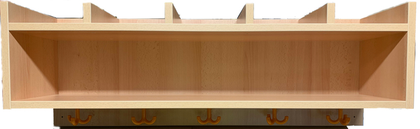 Garderobenablage mit einfacher Ablagereihe zur Wandmontage, Buche Dekor, Hakenfarbe orange Garderobenablage mit einfacher Ablagereihe zur Wandmontage, Buche Dekor, Hakenfarbe orange