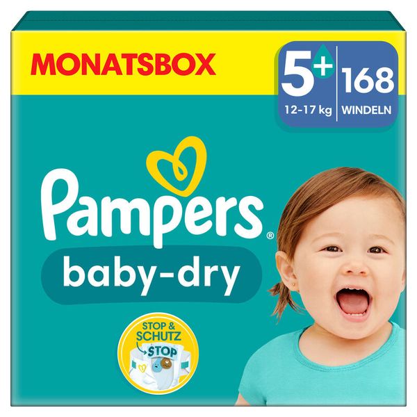 PAMPERS Baby Dry Windeln Größe 5+, Junior Plus (12-17 kg), 168 Stück