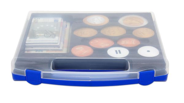 Münzaufbewahrung, Münzenbox, Hobby-Set, transparenter Deckel, blauer Kasten