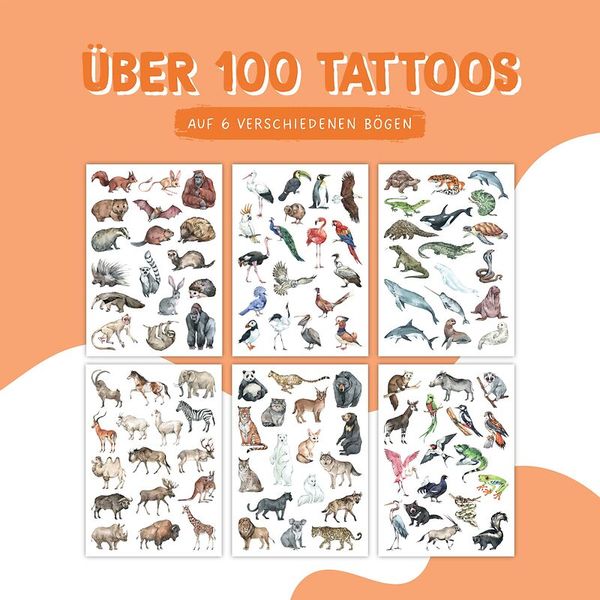 100 Kindertattoos zum Aufkleben – Tiere der Welt