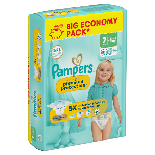 PAMPERS Premium Protection Windeln Größe 7, Extra Large 15+ kg, 42 Stück