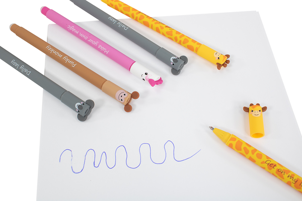 Animal Erase It! Radierbarer Gelschreiber im Set, 6 Stifte mit 4 Tiermotiven, ab 3 Jahre