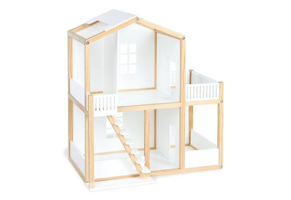 Holzspielhaus, Puppenhaus, Mehrstöckiges Holzhaus, Holzrahmen, Fenster