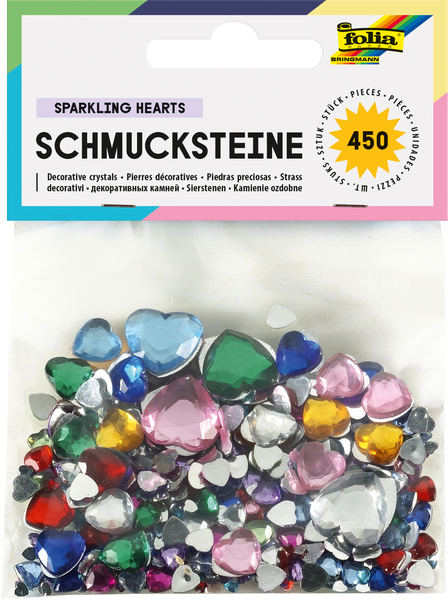 FOLIA Schmucksteine Herzen, 450 Stück, Größen/Farben sortiert