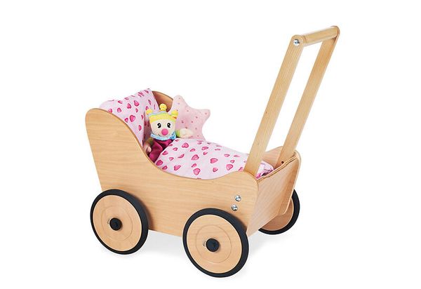 Holzwagen, Kinderspielzeug, Babywagen, Lastenwagen, Rosa-Pünktchen