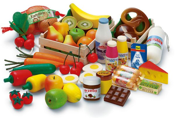 ERZI Sortierung Big Box, Kaufladensortiment aus Holz mit 43 Teilen ERZI Sortierung Big Box, Kaufladensortiment aus Holz mit 43 Teilen