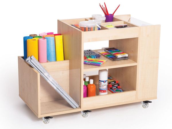 mobile-arts, craft cart, art supplies, rolling cart, wooden storage