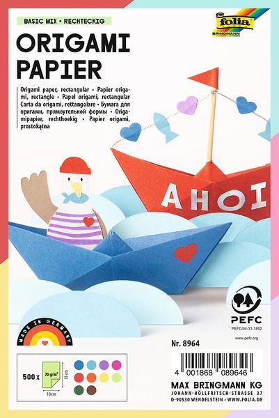 FOLIA Origamipapier Basic Mix, 10x15 cm, 500 Blatt bunt sortiert