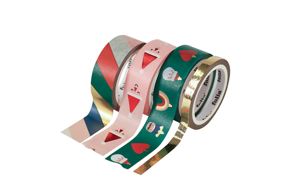 FOLIA Washi Tape, Weihnachtsmotive, 4x10m, 3 Rollen