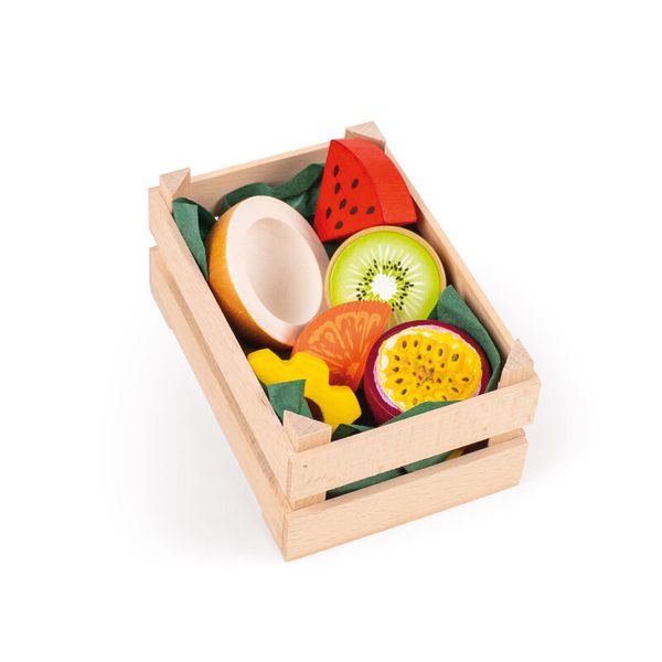 holzbox, holzspielzeug, fruchtstücke, obstset, holzkunststoff