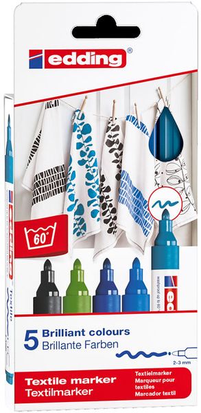 edding 4500 Textilmarker, 5er-Set, kühle Farben edding 4500 Textilmarker, 5er-Set, kühle Farben
