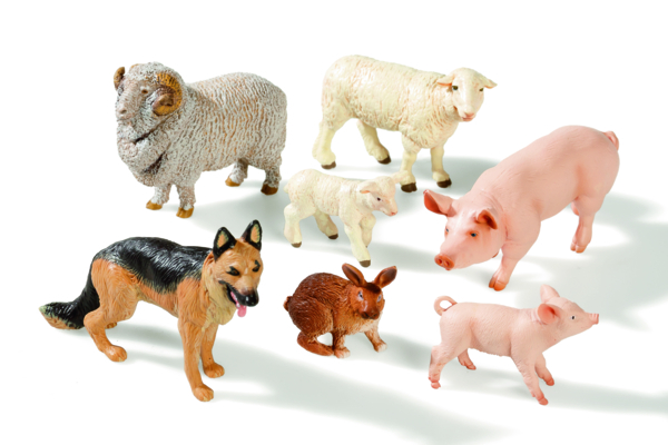 Tierfiguren, Tiermodelle, Schaf, Schwein, Hund