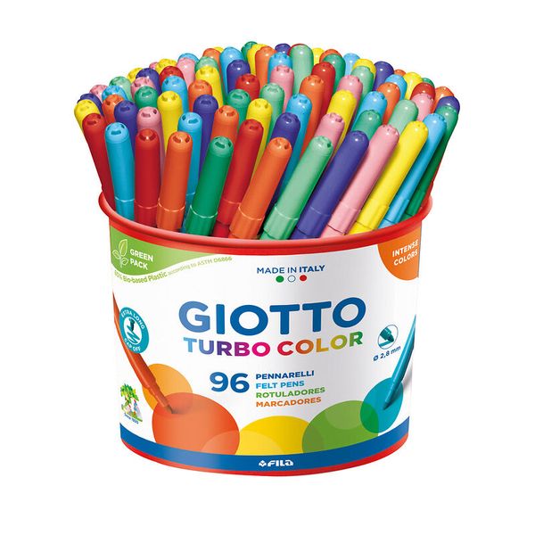 GIOTTO Fasermaler, Turbo Color, in 12 Farben sortiert, 96 Stück in Runddose